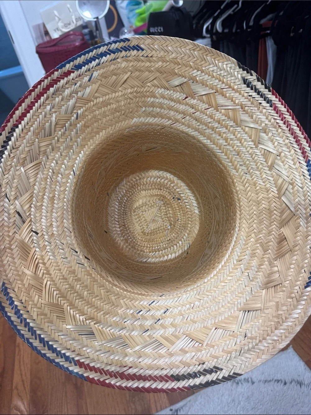 Made in Venezuela Woven Straw Summer Hat • Red & Black Pattern • Boho Chic